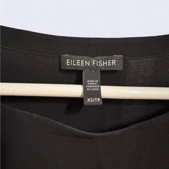 Eileen Fisher Bateau Neck Knee Length Dress Black Silk Crepe XS tall petite - Picture 5 of 6